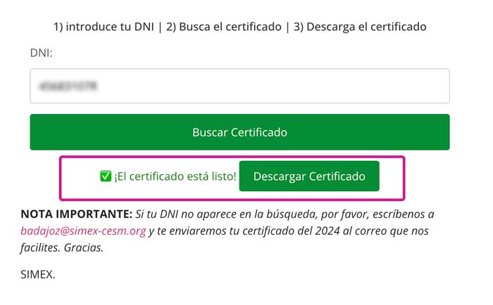 aspecto de un formulario rellenado de forma correcta para la obtención del certificado de la renta de Simex